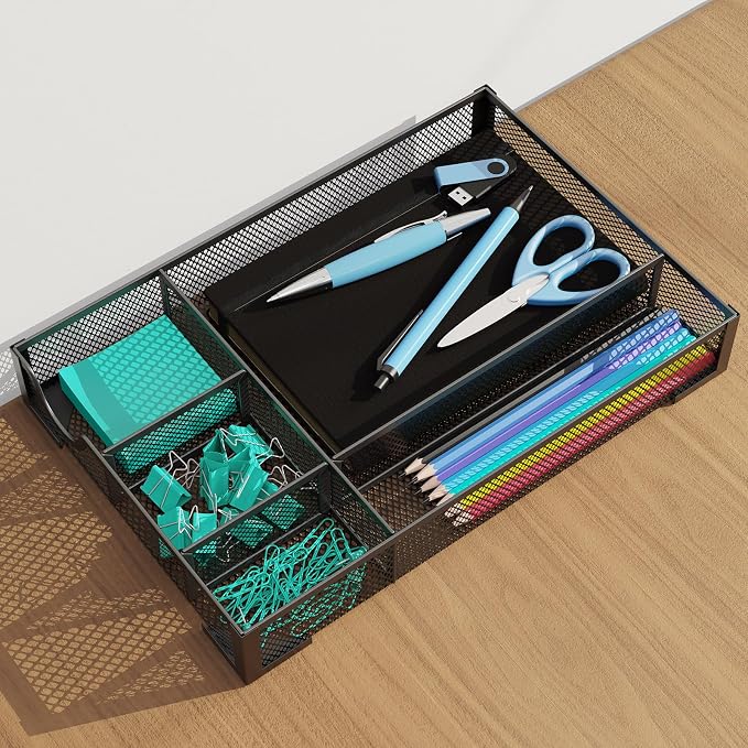 Desk Drawer Organizer, Office Desk Organizer Tray with 5 Dividers, Pen Pencil Drawer Organizer for Office Supplies, Desktop, Bathroom, Kitchen, Makeup, Vanity - Image 6