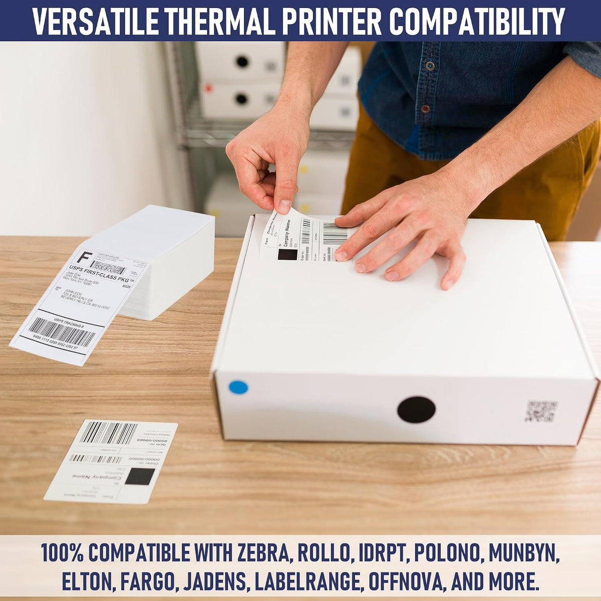 Thermal Shipping Labels 4x6, 1000 Labels/2 Stacks (500 per Stack) Commercial Grade with Permanent Adhesive, Fanfold Direct Thermal Printer Label Compatible with Zebra, Rollo, iDRPT, Polono, MUNBYN - Image 7