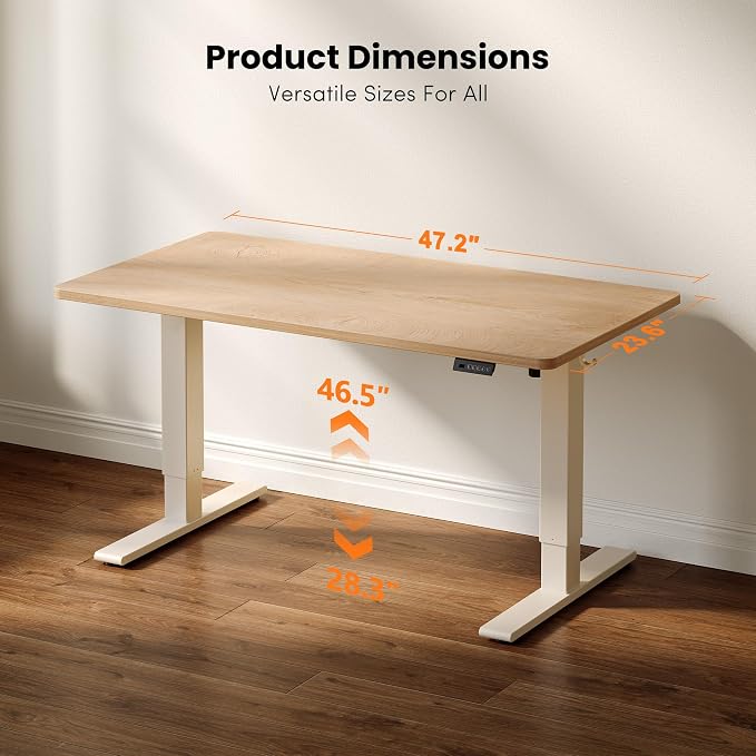CubiCubi 48 x 24 Electric One-Piece Standing Desk, Maple | Whole-Piece Desktop, Seamless Design, Height Adjustable Computer Desk, Sit Stand up Home Office Workstations - Image 2