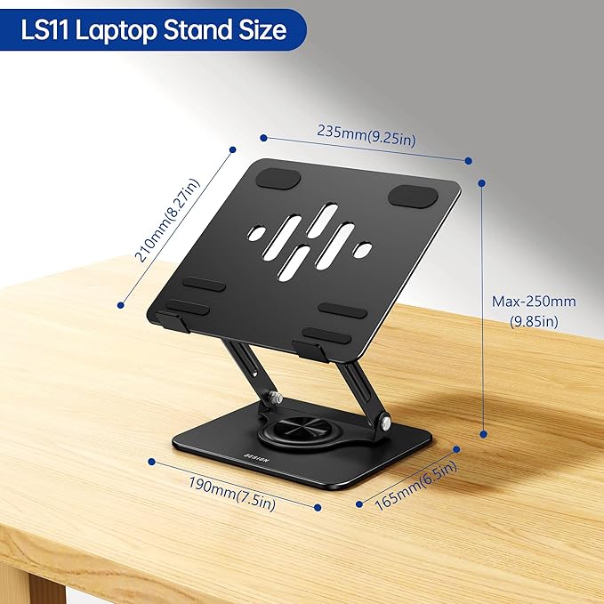 BESIGN Laptop Stand with 360° Rotating Base, Ergonomic Adjustable Notebook Riser, Foldable Computer Holder Compatible with 10-14" Laptops, LS11 Black - Image 5