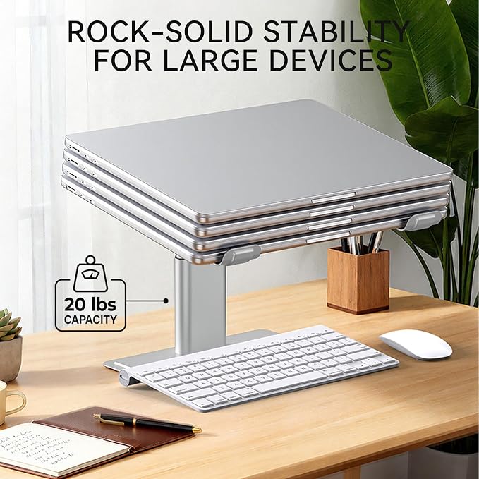 SOUNDANCE Adjustable Laptop Stand for Desk, Computer Stand, Ergonomic Laptop Riser Holder Compatible with 10 to 17.3 Inches Notebook PC Computer, Aluminum Silver - Image 7