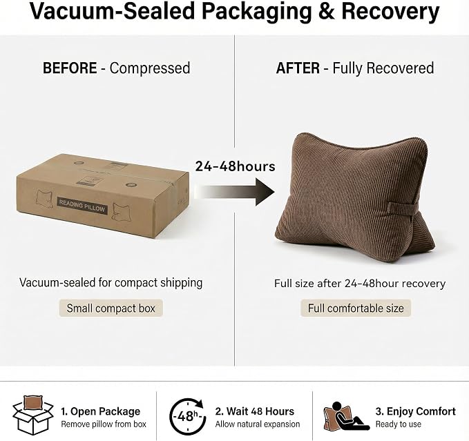 Pat. Pend. Corduroy Lumbar Support Pillow for Recliner, Sitting & Relaxing, Triangle Cushion for Sofa, Couch or Bed, Reading Pillow with Removable Washable Cover, Chocolate - Image 7