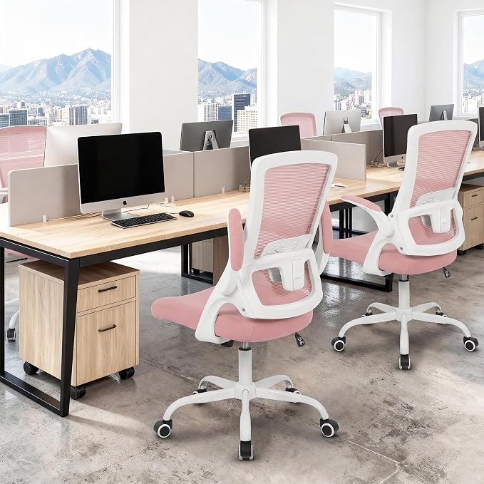 NEO CHAIR Office Desk Mesh Chair with Adjustable Ergonomic Lumbar, Pink | Breathable Mesh Back Support with Flip-Up Armrests and Wide Seat Cushion for Comfortable Home Office Work and Gaming Setup - Image 6