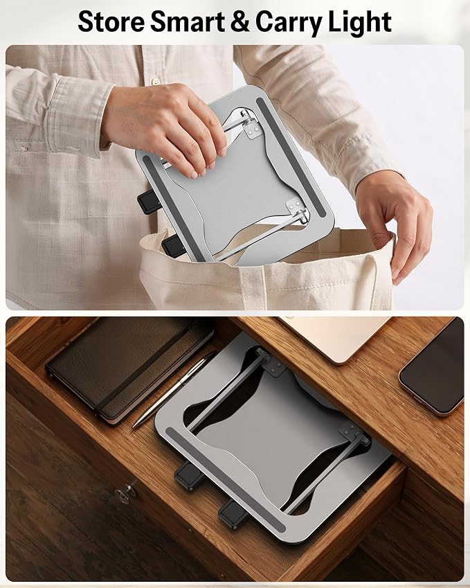 OMOTON Portable Laptop Stand, Ultra-Slim Height Adjustable Laptop Riser | Non-Slip Silicone Pads, Ventilated Laptop Holder, Compatible with10-15.6" MacBook/Dell/HP, Fits Travel & Office - Image 7