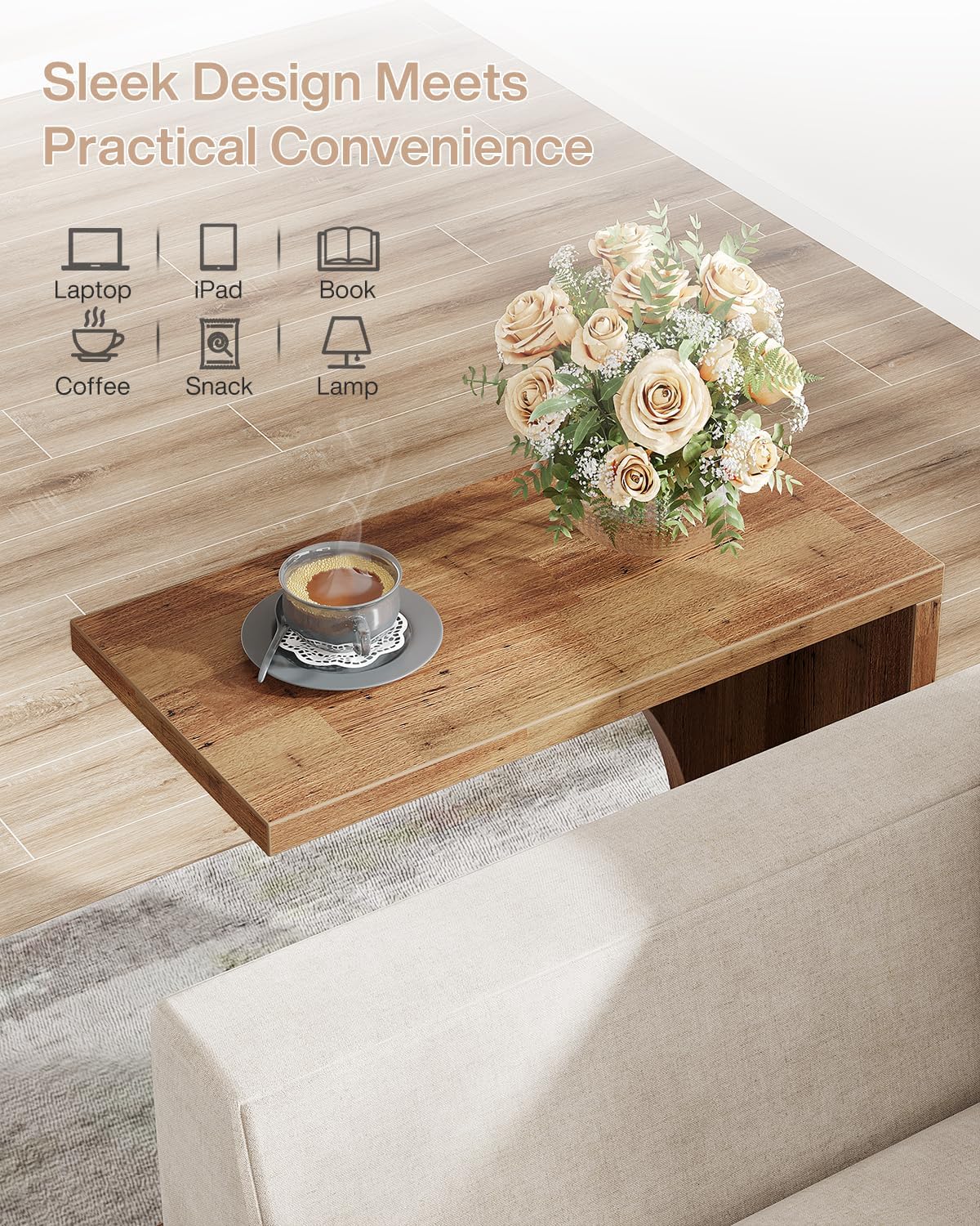 Tribesigns C-Shaped End Table for Couch, Sofa Side Table, C Table for Small Space, Living Room, Bedroom (1, Walnut Brown) - Image 6