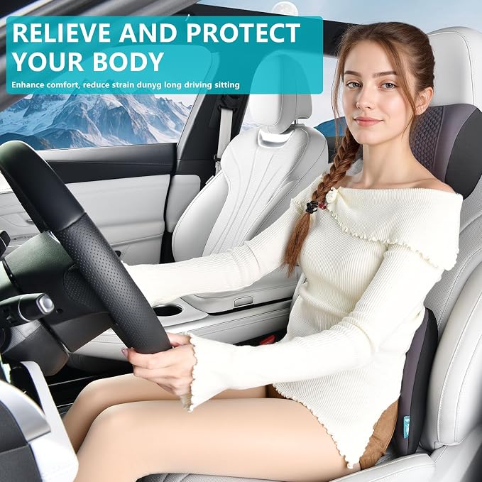 Lumbar Support with Car headrest Back Pillow for Chair Headrest Pillow with Gel Memory Foam Massage Point Memory Foam Back Pillow for Office Chair(Light Grey) - Image 3