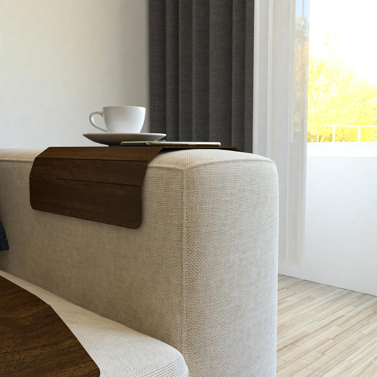 Set of 2 Wooden Sofa Tray, Armrest Tray Table for Couch, Foldable, Flexible Sofa Tray with 15.8" x 11", Snacks, Remote Control or Phone Holder | Rose - Image 6
