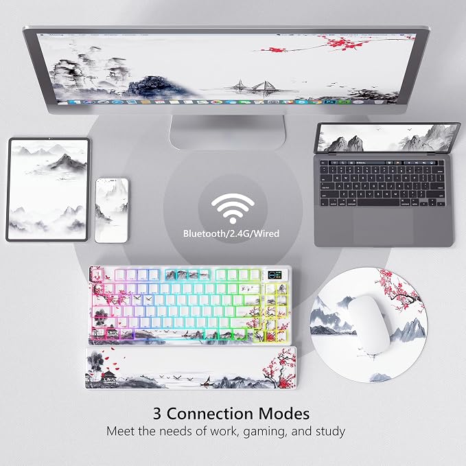 Womier 75% Wireless Mechanical Keyboard with Color Multimedia Screen | Gaming Creamy Keyboard, Theme 3-Modes Hot Swappable Key board w/Wrist Rest,SK80 PRO Gasket RGB Custom for Mac/Win,Red Plum - Image 4