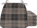 AAAAAcessories D-Shaped Chair Cushions, 2" Thick Dining Chair Pads with Ties and Removable, Machine-Washable Cover, 17" x 16", Set of 4, Brown Checkered by AAAAAcessories