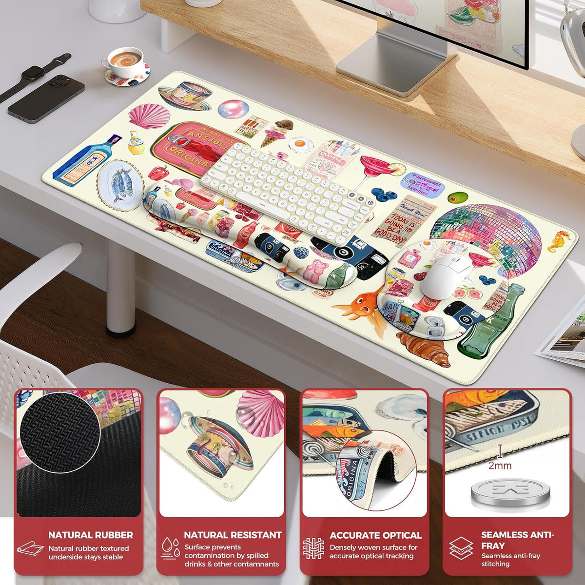 iCasso Desk Pad Mat, Large Mouse Pad and Keyboard Wrist Rest Set - Image 5