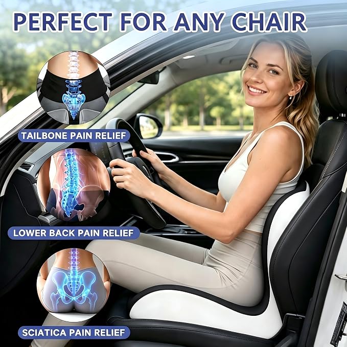 X Large Seat Cushion Office Chair and Car with Lumbar Support Pillow | Ergonomic Seat Cushion for Sciatica & Tailbone Pain Relief, Ideal for Car Driving Truck Office Chairs Wheelchairs Home Use - Image 3