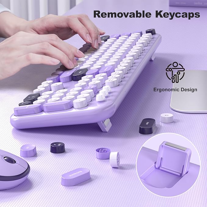 MOFII Wireless Keyboard and Mouse Combo, 2.4GHz Retro Typewriter Keyboard Full Size and Silent Mouse, 2-in-1 USB Receiver Plug and Play, for Laptop, PC, Desktop, Windows (Violet) - Image 4