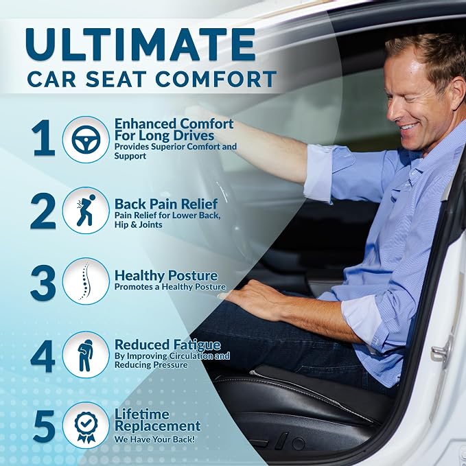 ComfiLife Car Seat Cushion–Premium Wedge 100% Polyurethane Foam Car Cushions for Driving–Auto Seat Cushion–Back & Sciatica Pain Relief for Long Drives–Comfort for Car Driver,Office, Truck Seat (Black) - Image 2