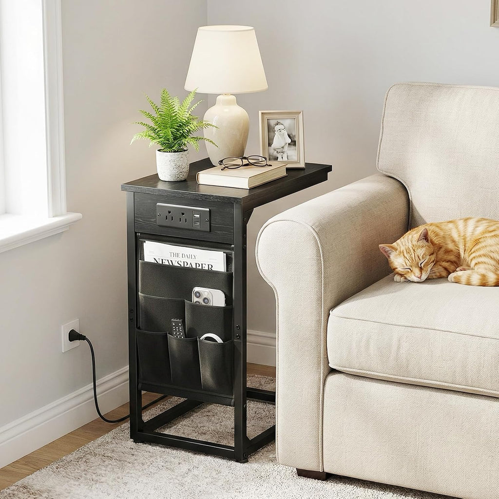 AMHANCIBLE C Shaped End Table with Charging Station, TV Trays, Set of 2 - Image 8