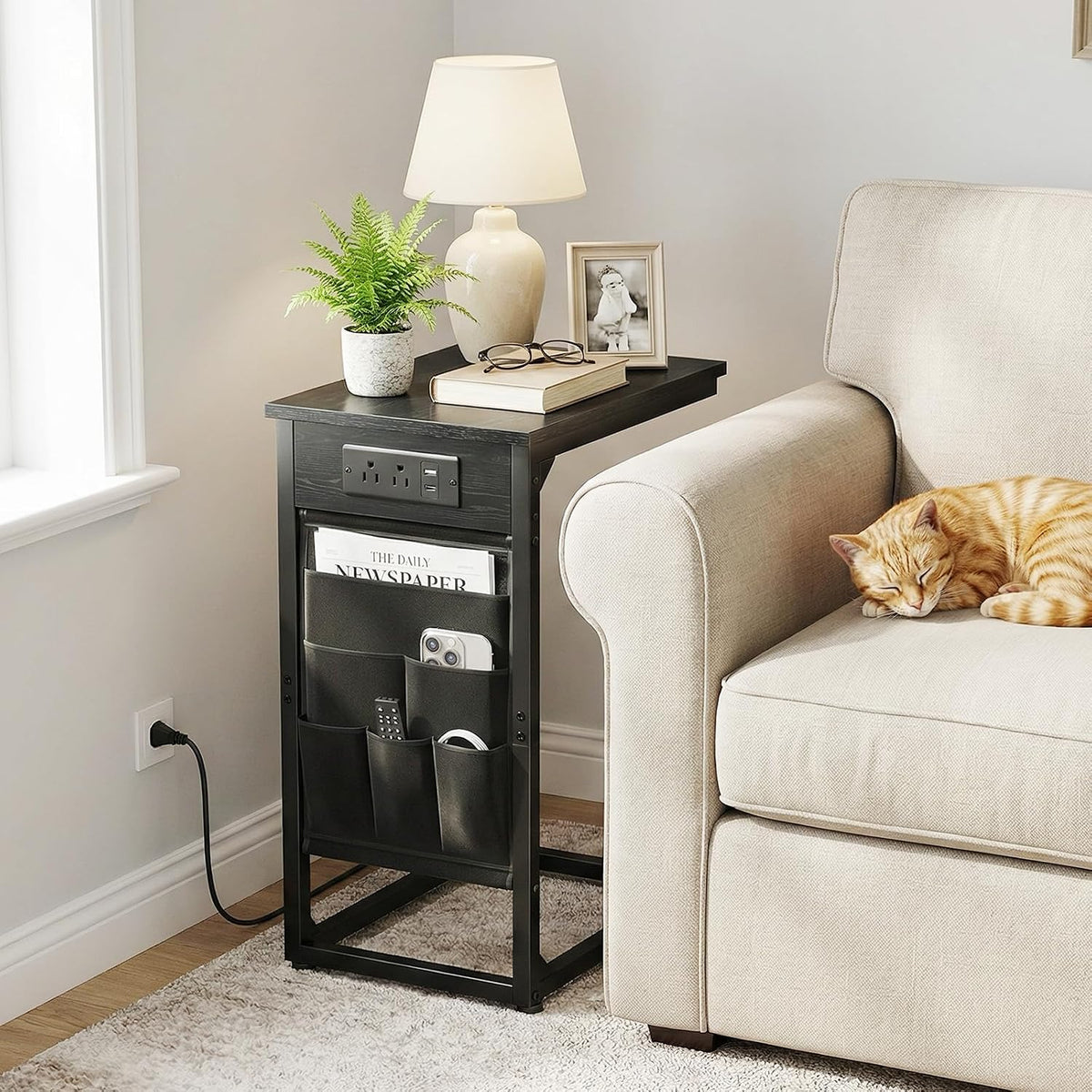 AMHANCIBLE C Shaped End Table with Charging Station, TV Trays, Set of 2 - Image 8