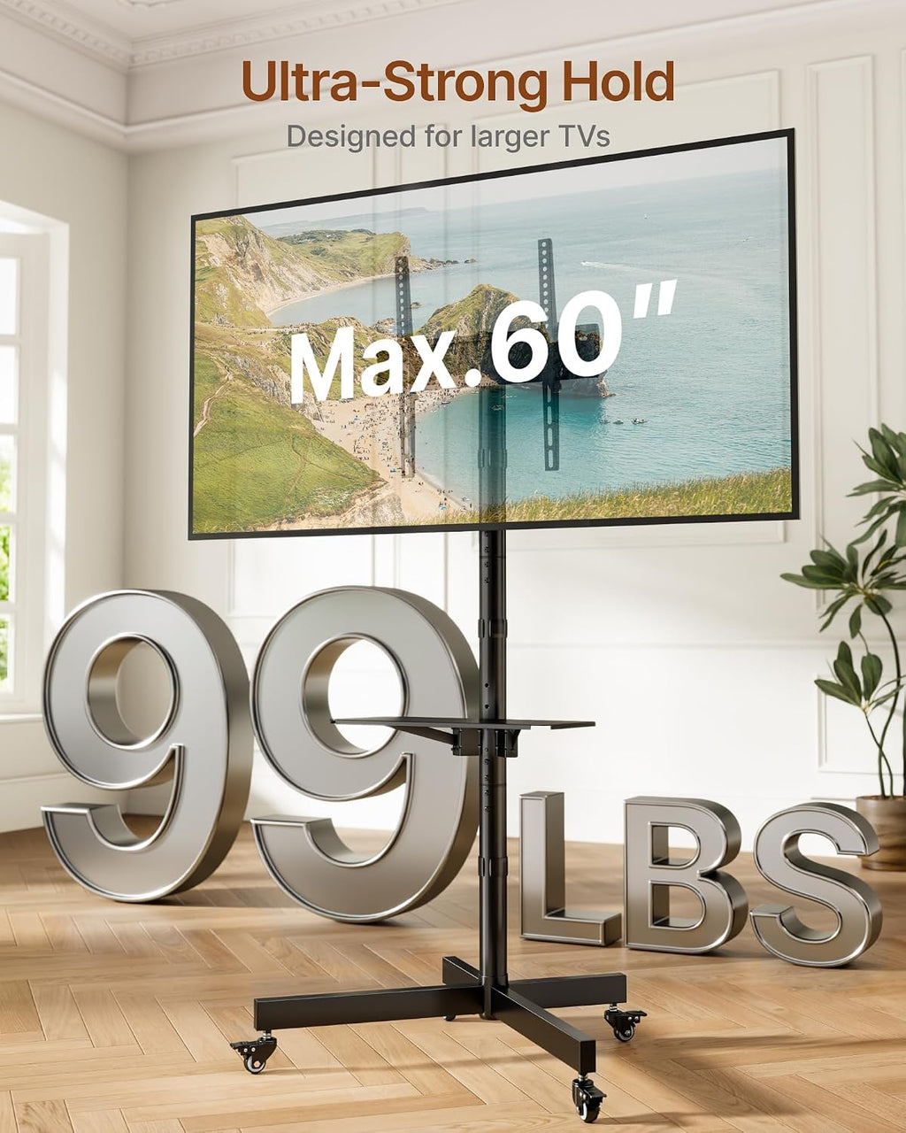 Heavy-Duty Rolling TV Stand for 23-60" TVs, 121 lbs - Image 2