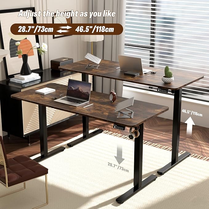 55"x24" Standing Desk, Height Adjustable Sit-Stand Home Office, Brown | Electric Adjustable Standing Desk, Sit to Stand Computer Office Desk with Splice Board, Memory Preset, Lifts 28.7''-46.5" - Image 4