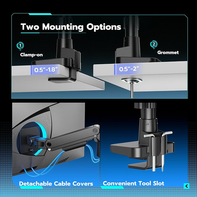 Single Monitor Arm Desk Mount for 17-49 Inch Monitors, Black | Heavy Duty Monitor Mount Stacked Monitor Arm Desk Holds 44 lbs - Image 6