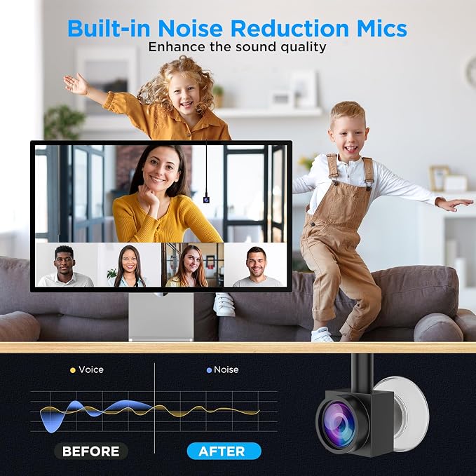 1080P Center Screen Webcam with Auto Focus, Middle Screen Camera with Noise Reducing Mic, Plug & Play Center Cam for Zoom/Teams/Mac/PC, Ideal for Video Conferencing & Remote Work - Image 4