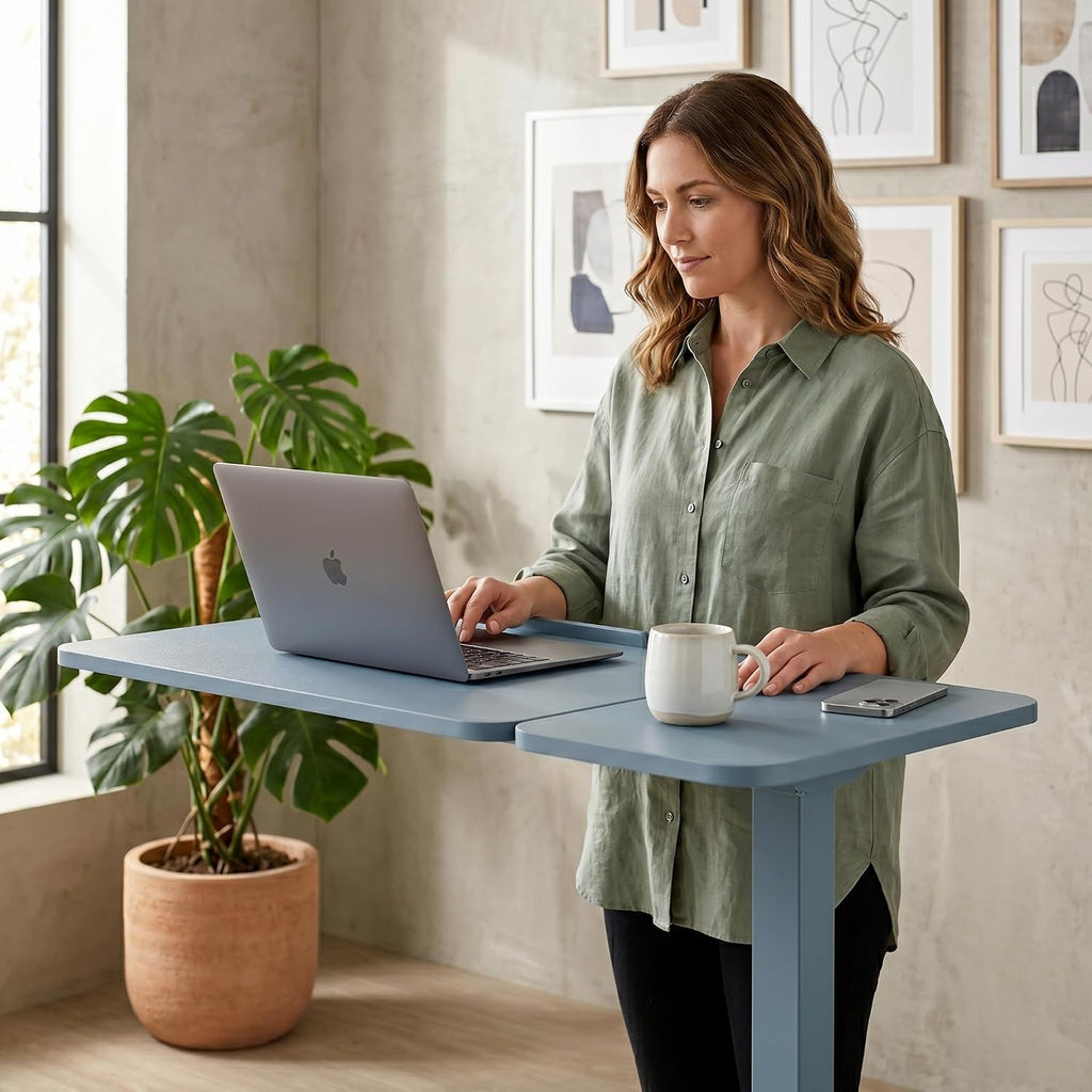 Overbed Table Adjustable Height 30"-43", Rolling Laptop Desk with Wheels, Tilt Split Top Over Bed Table for Hospital, Home, or Bedroom Use, Portable Bedside Table Stand (Tiltable Top, Blue) - Image 2