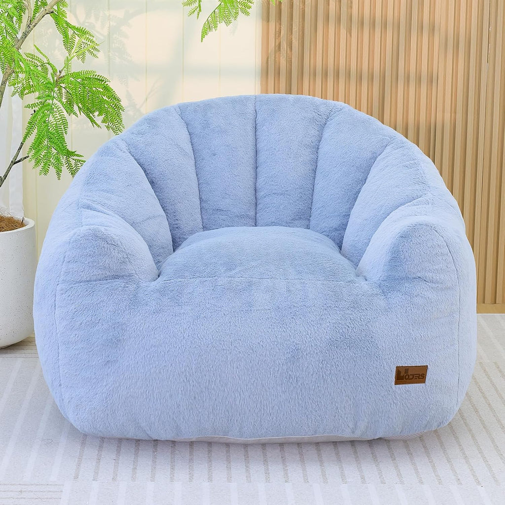 Giant Bean Bag Chair for Adults, Teens and Kids, Cozy Fluffy Corduroy Beanbag Chair with Filler, Large Floor Lounge Sofa for Living Room, Bedroom, Dorm, Gaming and Reading(L-Light Blue) by UODERS