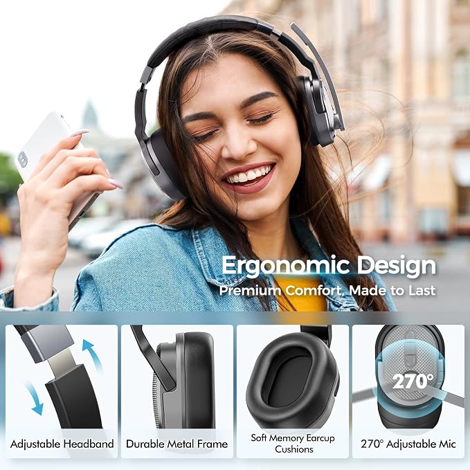 COSMUSIS Trucker Bluetooth Headset, Wireless Headset with Mic for Work | Trucker Headset with Noise Cancelling Headphones, Long Battery Life Bluetooth Headphones with Detachable Earpad for Driving - Image 6
