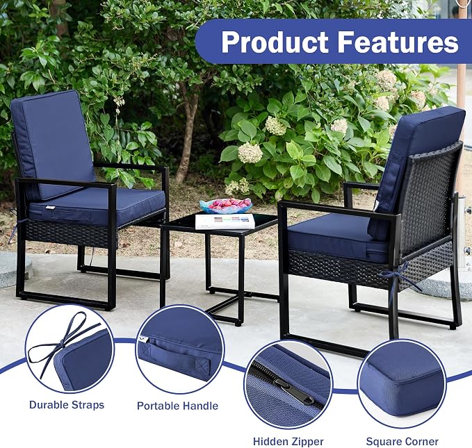 IPYNBAP Outdoor Cushions, Outdoor Chair Cushions 19x19x3 Inch, Cushions for Outdoor Furniture with Removable Cover, Waterproof & Fade Resistant Outdoor Seat Cushions for Patio, Lawn, Navy Blue - Image 6