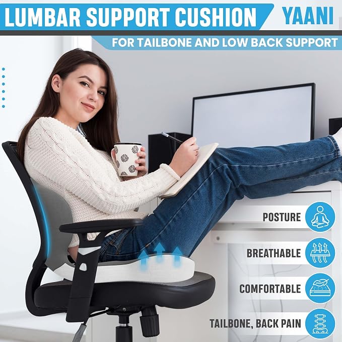 Large Memory Foam Seat Cushion Lumbar Support Pillow for Sciatica & Tailbone Pressure Relief Coccyx Pad for Office Chair, Car,Wheelchair,Home,Office - Image 2