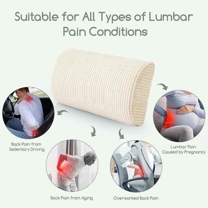 HIGOGOGO Lumbar Support Pillow for Recliner Chair/Accent Chair/Couch, Memory Foam Back Support Cushion for Elderly, Recliner Cushions for Back Rest, Pain Relief, Reading, Washable Cover, Beige - Image 6