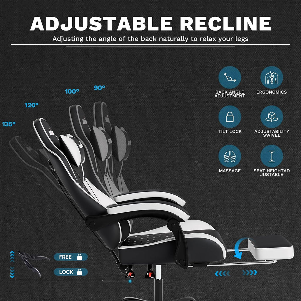 Ergonomic Video Gamer Chairs Gaming Computer Chair Gamer Chairs for Adults Massage Lumbar Support Swivel Height Adjustable Headrest Backrest - Image 4