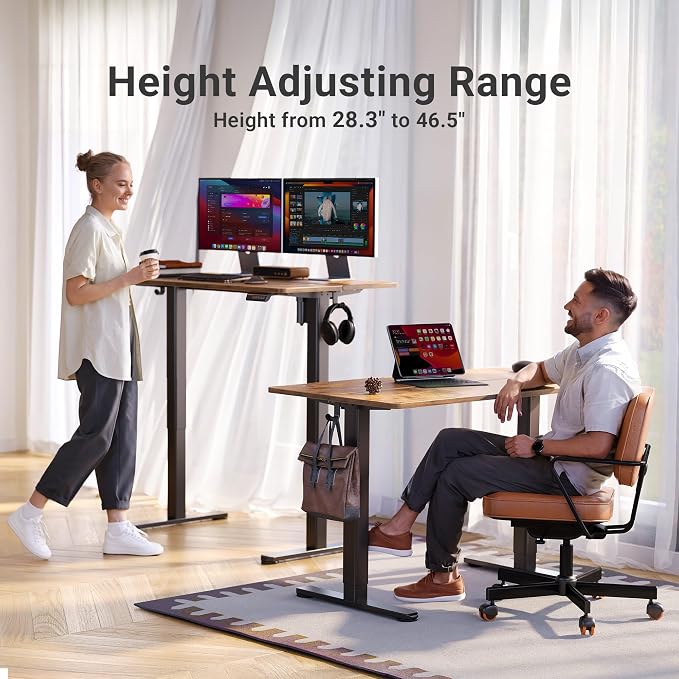 Claiks Electric Height Adjustable Standing Desk, 63x24 Inch, Rustic Brown | Smooth Height Adjustment, 3 Memory Presets, Cable Management Hub&Hook, Stable Steel Frame, 176lbs Capacity, Easy Assembly - Image 5