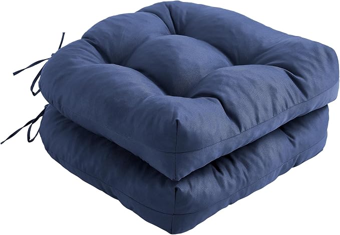 IPYNBAP Outdoor Chair Cushions Set of 2, Patio Chair Cushions with Ties, 19x19+5” Tufted Outdoor Seat Cushions, Waterproof Patio Furniture Cushions, Outdoor Dining Chair Pads, Navy by IPYNBAP