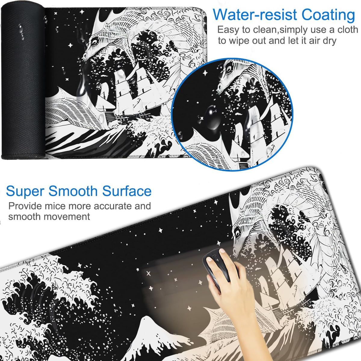 Gaming Mouse Pad, 31.5x15.7 inch Large Extended Computer Keyboard Mouse Mat, Water Resist Non-Slip Mousepad Rubber Base Long XXL Desk Mouse Pad for Gaming, Office & Home, Dragon - Image 3