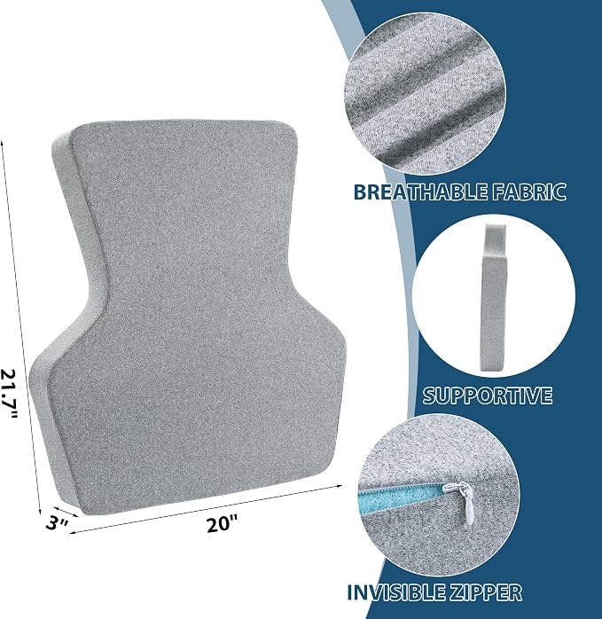HOMBYS Ergonomic Lumbar Support Pillow for Recliner,Memory Foam Chair Back Support Cushion for Elderly,Extra Large Lumbar Support Pillow,Low Back Pain Relief Cushion,Grey - Image 6