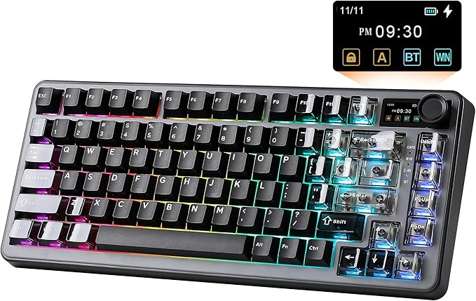 YUNZII B75 PRO MAX QMK/VIA Wireless Mechanical Keyboard | QMK/VIA, Wireless Keyboard with Screen and Knob, Custom Hot Swap, Gasket Mount, Creamy Switches, RGB for Gaming/Win/Mac by YUNZIIMECHANICALKEYBOARD