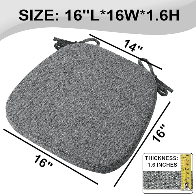 SINOSSO 6 Pack Memory Foam Chair Cushions for Dining Chairs, Friendly Woven Fabric 16" U-Shape Comfortable Kitchen Chair Pads, Removable Slip Resistant Seat Cushions (Set of 6, Dark Grey) - Image 4