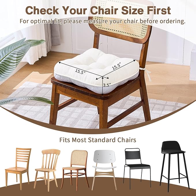 BETU White Chair Cushions for Dining Chairs Set of 4,3.5" Thick Kitchen Table Chair Pads with Ties,Non Slip Backing and Covers, Seat Cushion for Dining Room,Bar,Patio Chairs,15.5"X15.5"X3.5",White - Image 4
