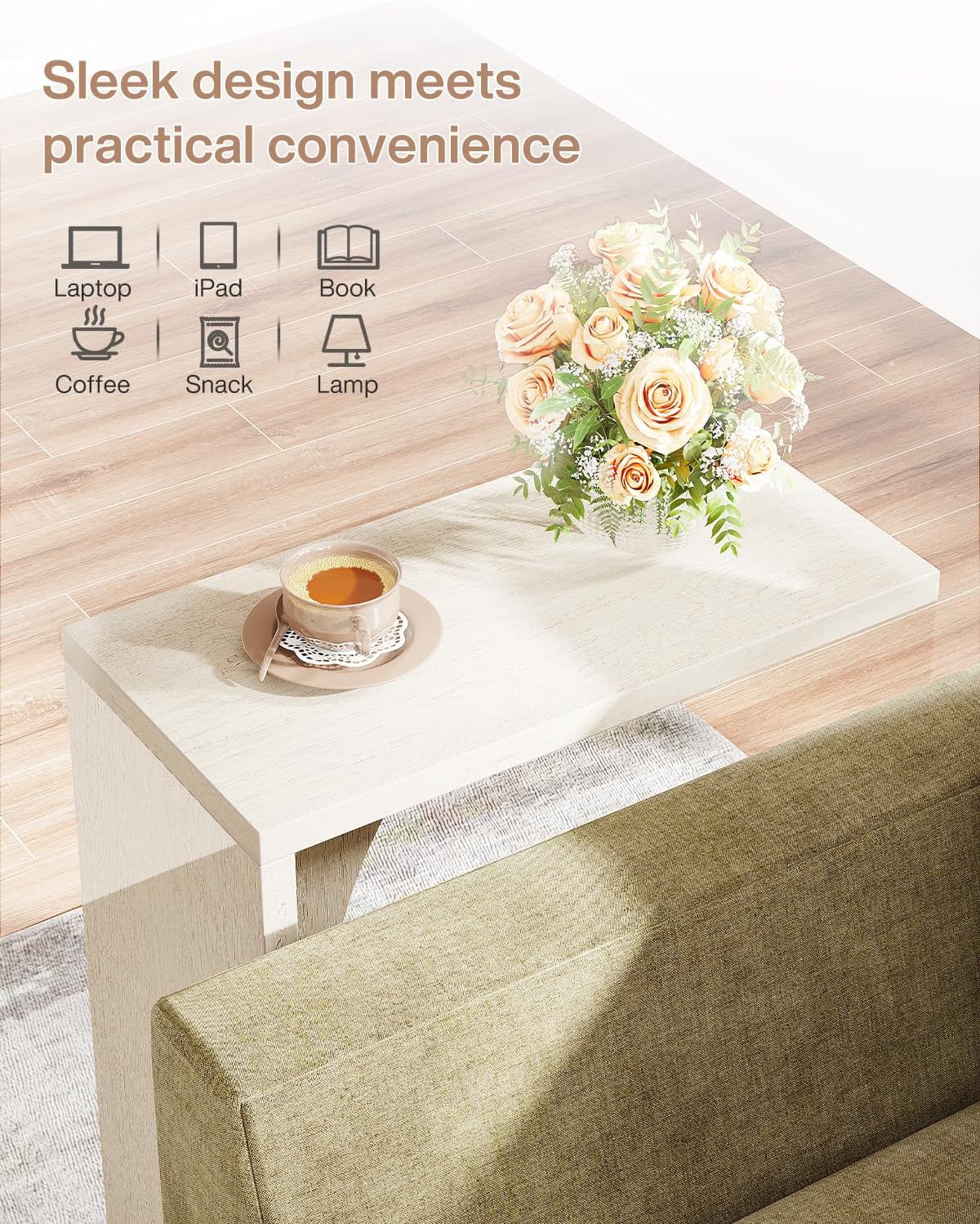 Tribesigns C-Shaped End Table for Couch, Sofa Side Table, C Table for Small Space, Living Room, Bedroom (2, Beige) - Image 7