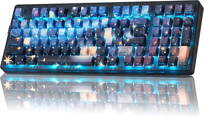 ZORNHER ZH980 Mechanical Keyboard,95% Blue Creamy Keyboard with Number Pad,Van Gogh's Starry Night Dye Sublimation PBT Keycaps,Pre-lubed Clicky Switches,Hot-Swappable by Zornher