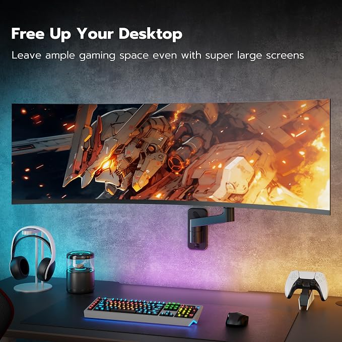 ARES WING Wall Mount Monitor Arm for 17-49 Inch Ultrawide Screens, Black | Heavy Duty Single Monitor Arm Holds 44 lbs, Fully Adjustable Gas Spring Monitor Wall Mount, 75x75/100x100 VESA Mount - Image 6