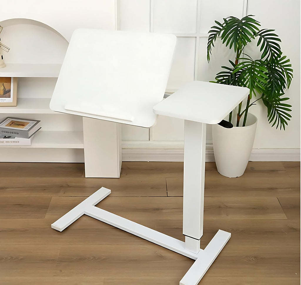 Overbed Table with Wheels Adjustable Height, Tiltable Hospital Bedside Table, Bedside Laptop Tables, Movable and Standable, Portable Mobile Workstation for Bedroom Hospital (White) - Image 6