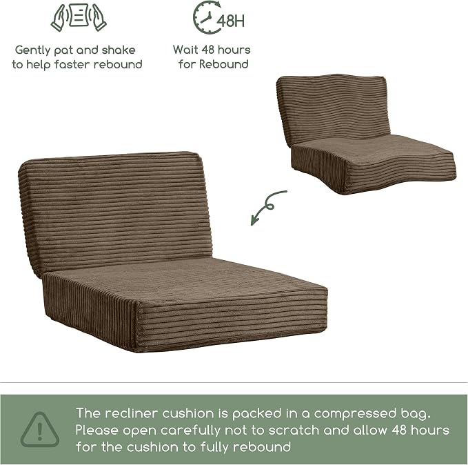 HIGOGOGO Corduroy Recliner Chair Cushion with Lumbar Support Pillow Soft Non-Slip 4" Thick Seat Pad Prevent Buttocks Pain in Seniors (Coffee, 12" Backrest) - Image 6