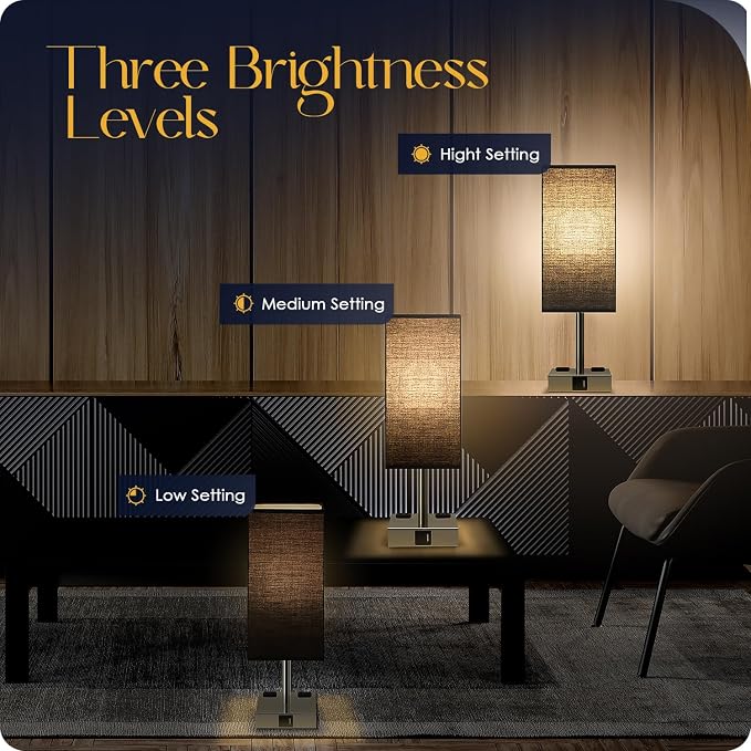Bedside Lamp with USB Ports - Touch Control Table Lamp for Bedroom with USB C+A Charging Ports & AC Outlets, 3 Way Dimmable Nightstand Light for Living Room (Bulb Included, Black) - Image 4