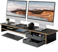 Fenge Monitor Stand, Desk Computer Riser with Frosted Storage Drawer, Black | 42.5 Inch Dual Monitor Riser, 2 Tiers, Cable Management, Desk Shelf for 2 Monitors, Ultrawide Screen, Laptop, TV, Home Office by Fenge