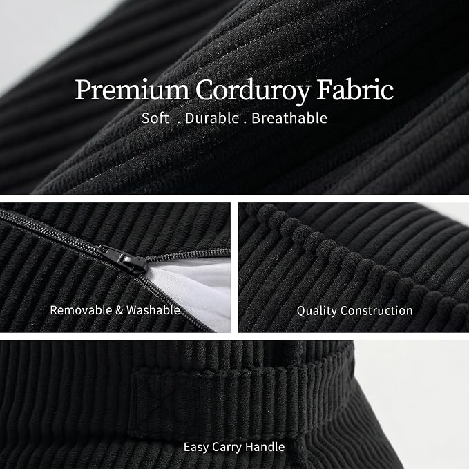 Pat. Pend. Corduroy Lumbar Support Pillow for Sitting, Triangle Cushion for Sofa, Couch or Bed, Reading Pillow for Gaming, Watching TV & Relaxing, Lamp Black - Image 7