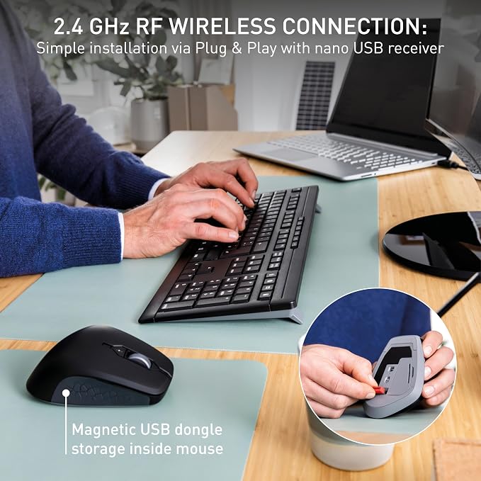 Cherry Stream Desktop Comfort Wireless Keyboard and Mouse Combo | 2.4 GHz Connection, Whisper-Quiet Keys, Ergonomic Right-Handed Mouse, Battery-Powered, Black - Image 3