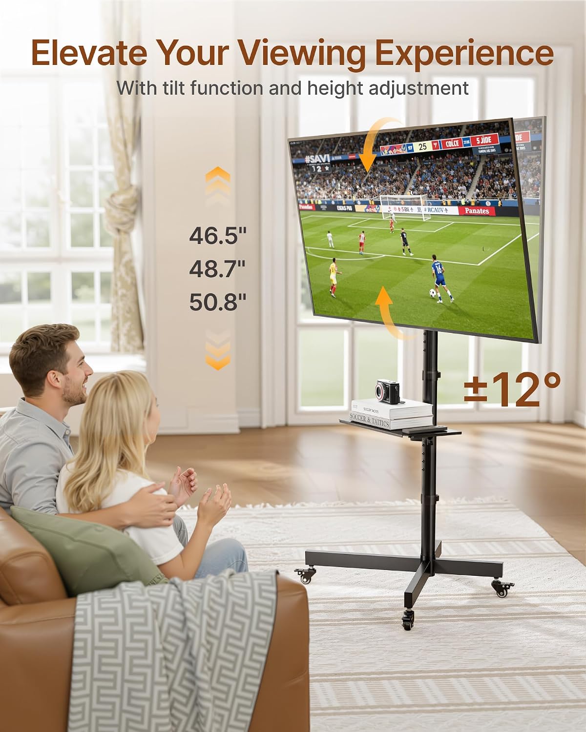 Heavy-Duty Rolling TV Stand for 23-60" TVs, 121 lbs - Image 4