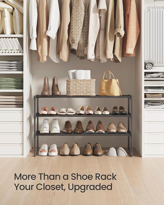 SONGMICS Shoe Rack, 3-Tier Shoe Organizer, Metal Storage Shelf | for Entryway, Upright or Upside Down, for 16-20 Pairs, Stackable, 11.8 x 36.2 x 21.7 Inches, Black ULSA303B02 - Image 8