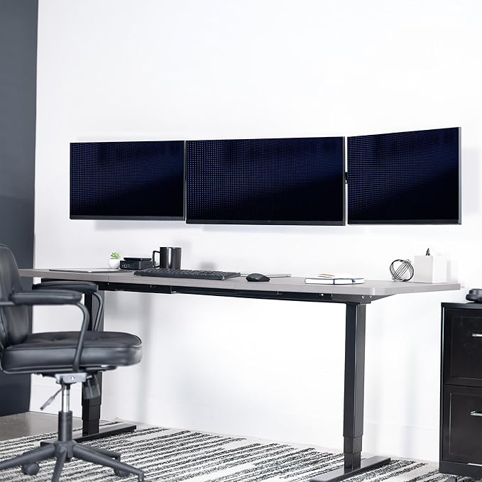 VIVO Premium Triple Monitor Wall Mount for 3 Screens up to 22 lbs, Fits up to 38 inch Ultrawides on Center Bracket, Adjustable Telescoping Arms, Flush Wall Setup, Black, MOUNT-TS03C - Image 2