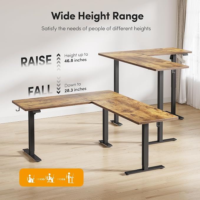 CubiCubi 63“ x 55" L Shaped Standing Desk Adjustable Height, Electric Corner Desk, Sit Stand Home Office Desk with Splice Board, Rustic Brown - Image 6
